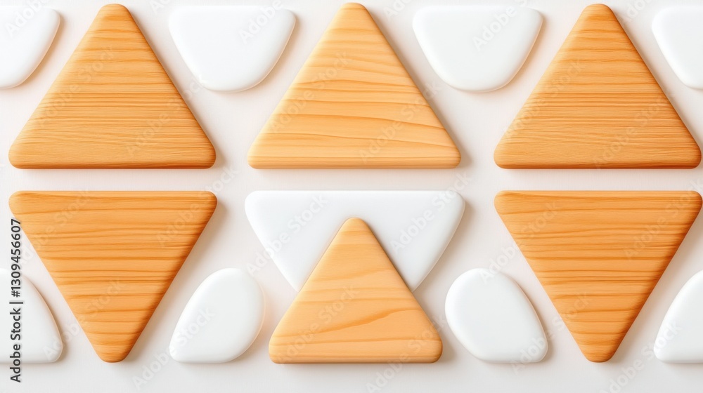 Poster a pattern of wooden triangles and squares. the wooden shapes are arranged in a way that creates a se