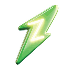 Green Energy Lightning Bolt 3D Render Icon Isolated