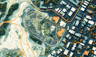 Obraz premium AI mapping technology visualizes topographic details for urban planning.