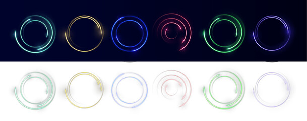 PNG Abstract light neon background. luminous circle. Luminous spiral cover. Wake wave, fire path trail line and swirl effect curve. Food isolated. space tunnel. Ellipse shimmery color. Blue shiny