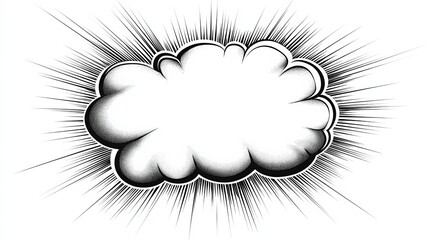  Comic-style speech bubble with bold black outline, placed over blank white background, leaving space for customizable text in classic pop-art style.