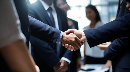 Business deal closure confident handshake team