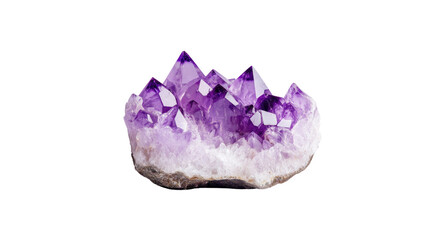 A large purple crystal sits on a white background