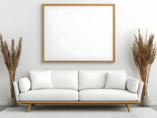 Modern Minimalist Living Room Mockup - 3D Illustration