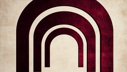 Fototapeta premium Minimalist burgundy arch patterns on a beige canvas for modern decor.