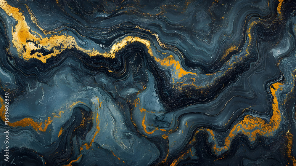Poster Mesmerizing abstract marble texture with dynamic swirling patterns and metallic golden accents  Luxurious moody and contemporary design background with fluid motion and energetic visual appeal