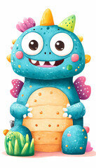 Obraz premium Adorable teal dragon with pastel accents, sitting amidst greenery