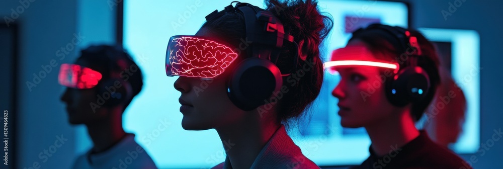Leinwandbilder Advanced neuro testing equipment engages diverse participants in a high tech lab environment exploring brainwave activity Generative AI