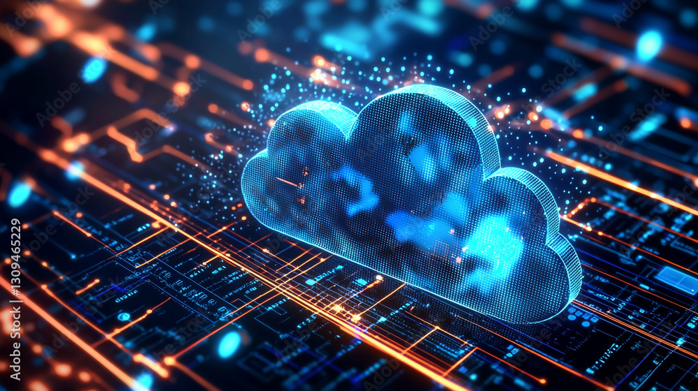 Poster abstract digital cloud computing network technology data web blue cyber server future global online