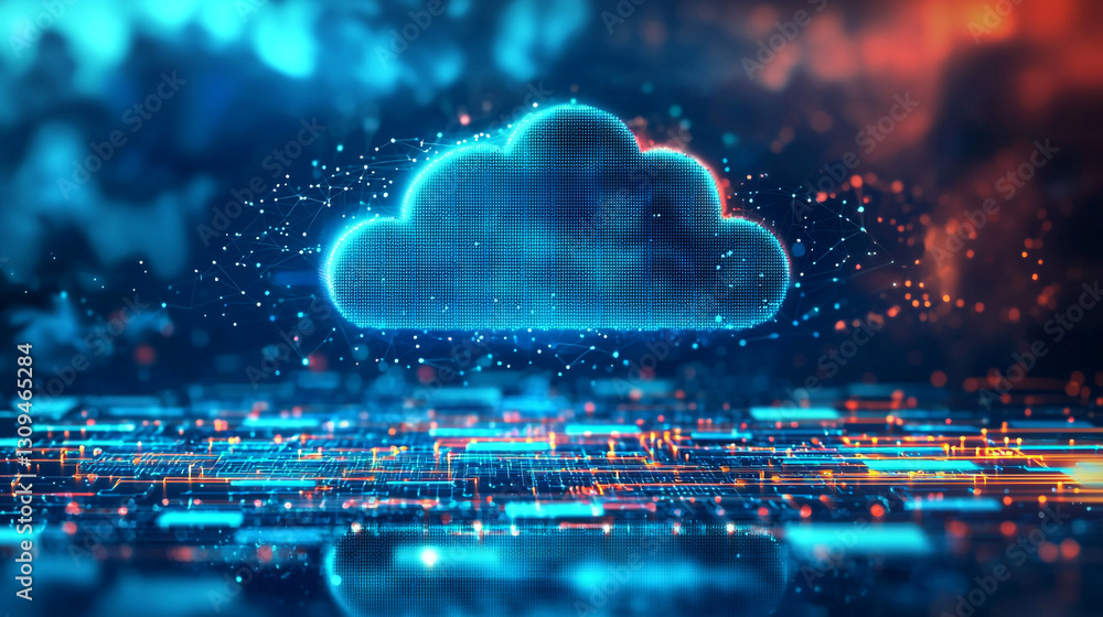 Poster abstract digital cloud computing network technology data visualization cyber server future global