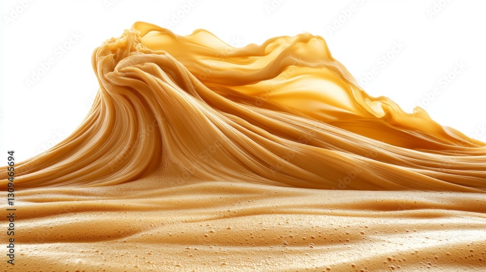 Poster abstract image of a beige, wave like substance resembling a stylized mountain peak against a white b