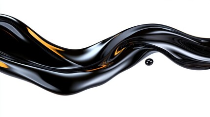 Obraz premium Abstract image of a flowing black liquid with golden highlights against a white background. The liquid forms a dynamic wave like shape.