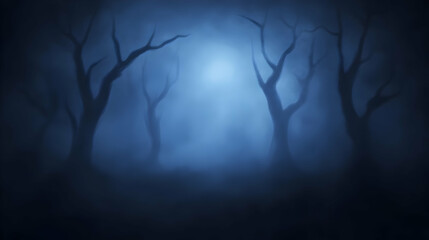 Obraz premium Dark Forest Illustration: Night Fog, Spooky Trees