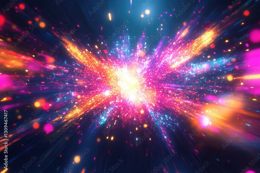 Poster Bright neon colors burst forth in dynamic movement, creating an abstract background of surprise and energy Generative AI