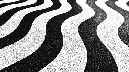 Fototapeta premium Abstract black and white wavy pavement texture background art road tile wave lines floor image style