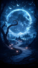 Enchanted Moonlit Path Fantasy Illustration