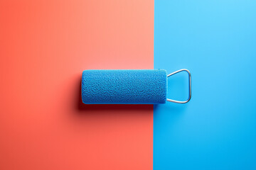 Fototapeta premium Blue Paint Roller on Colorful Background