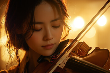 Fototapeta premium Graceful Violinist in Soft Light