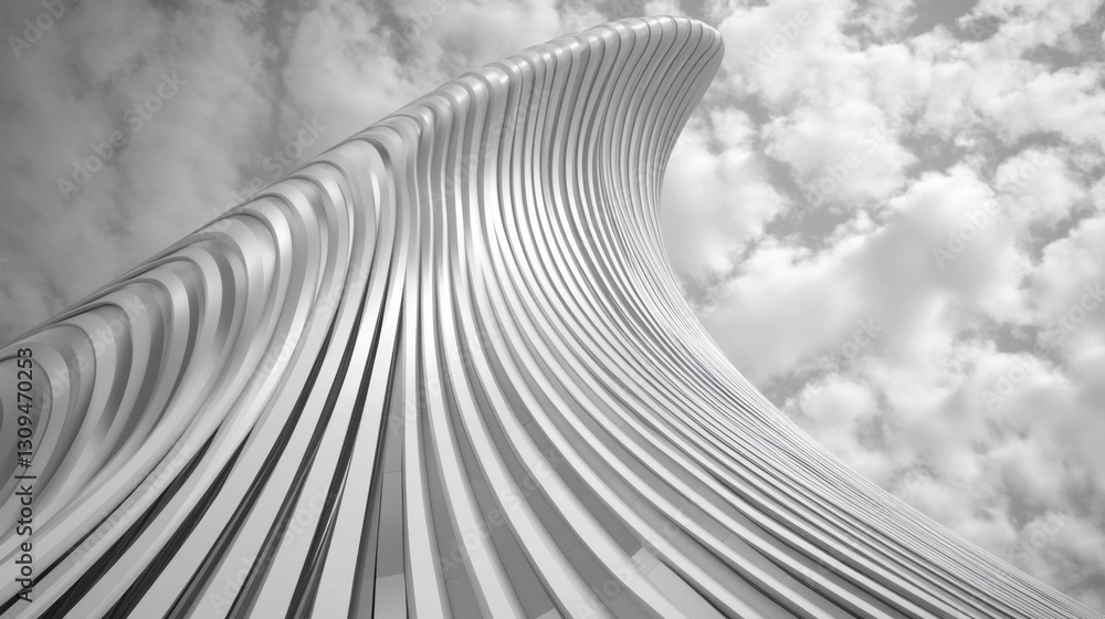 Fototapete abstract grayscale image of a wave like structure against a cloudy sky. the structure features repea