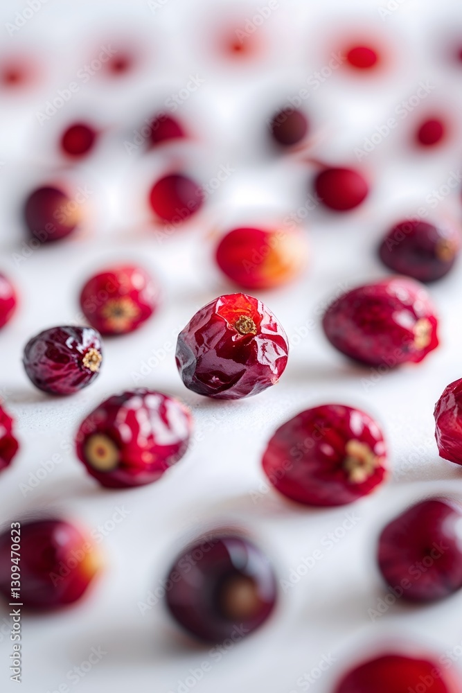 Poster dried cranberries scattered on a light background creating a vibrant and colorful composition for cu