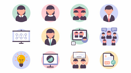 Fototapeta premium Vector Icon Set for Business, Teamwork, Communication, and Education – Perfect for Web and Graphic Design Projects