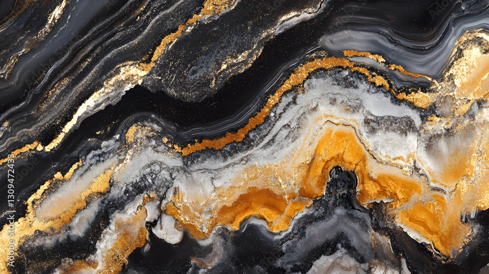 Poster Mesmerizing Banded Geode Mineral Abstract Textured Pattern with Vibrant Swirling Curves and Organic Shapes in Shimmering Multicolor Tones
