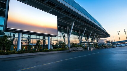 Naklejka premium Airport terminal sunrise billboard advertising