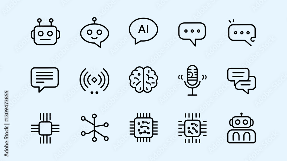 Poster vector icon set of ai and chatbot illustrations for technology, communication, and networking - mode