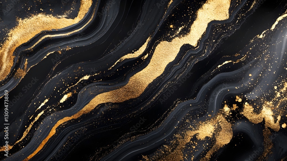 Poster mesmerizing celestial abstract marble background with shimmering gold paint splatter and dramatic da
