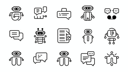 Vector Icon Set of Chatbot and Communication Icons for Digital Marketing, Customer Support, and Social Media Engagement