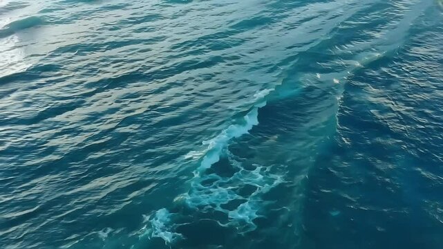diagonal aerial view deep blue ocean surface gentle rolling waves seamlessly looping ideal animated background video production