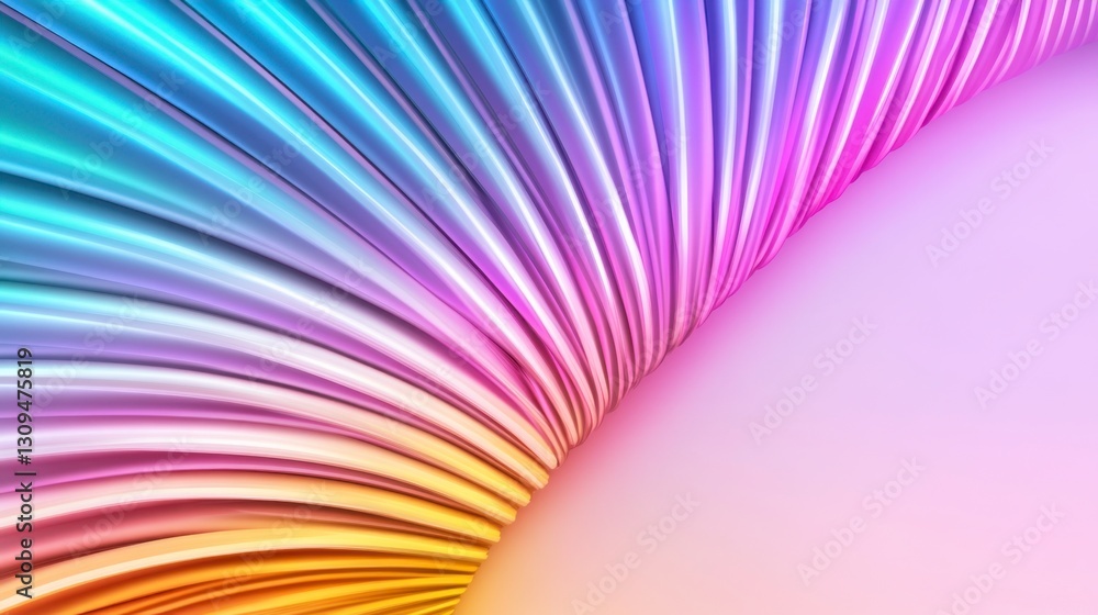 Poster abstract rainbow colored wave pattern on pink background. curving lines create a dynamic, flowing de