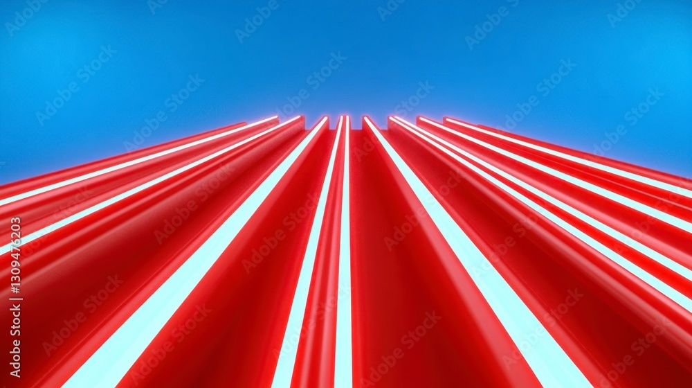 Poster abstract digital art depicting red and white striped lines converging towards a point against a clea
