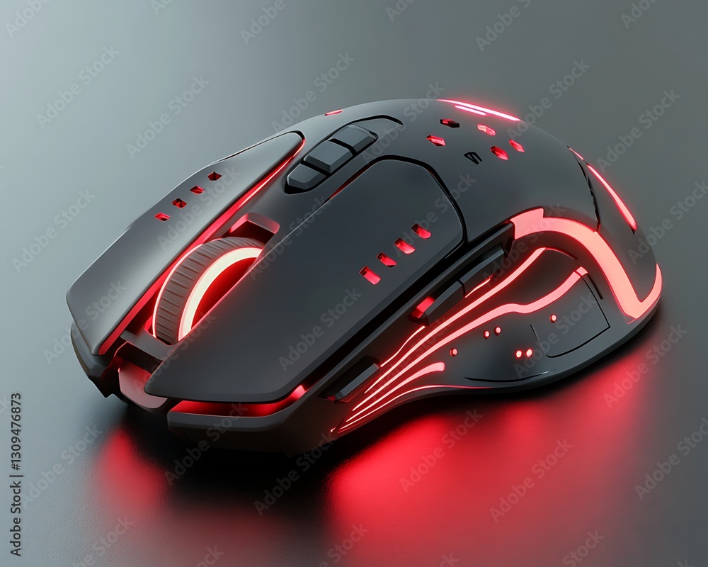 Aufkleber a stylish black and red illuminated computer mouse rests on a surface