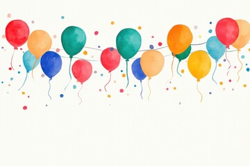 Colorful watercolor balloons in various shades create a festive atmosphere, perfect for celebrations, parties, and joyful events, conveying happiness and excitement