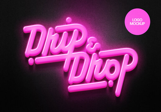 Pink Lightning Neon Sign Mockup