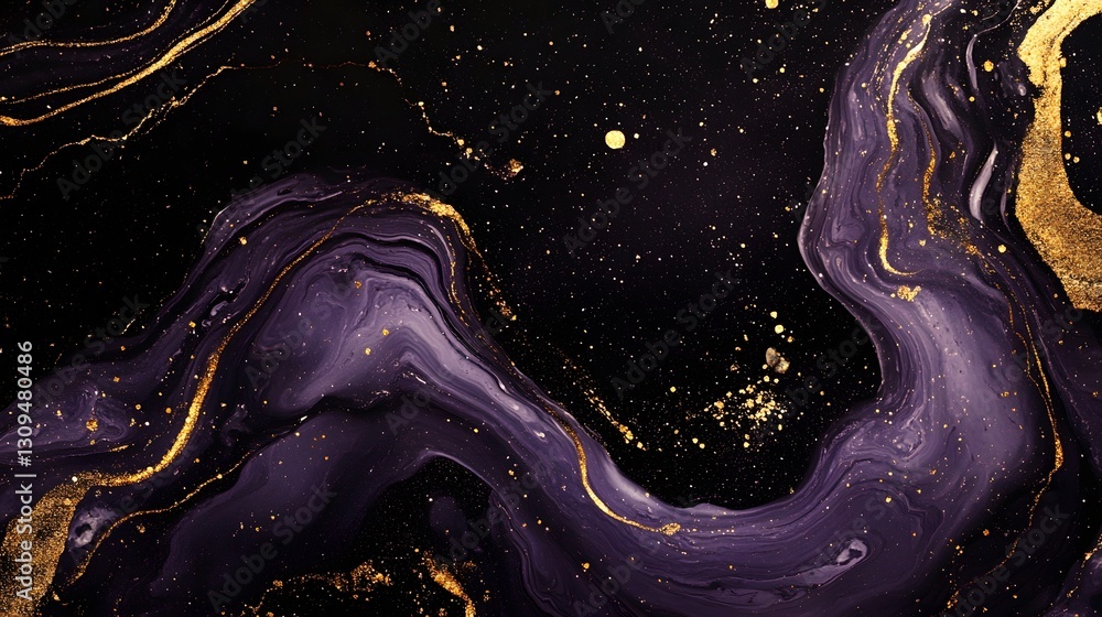 Aufkleber Mesmerizing Cosmic Swirls of Vibrant Galactic in Vivid Purple Hues  Captivating abstract space art with dynamic interstellar patterns and stellar elements against a dark night sky backdrop