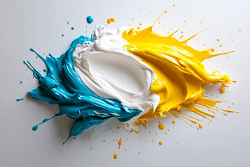Vibrant mustard yellow oil stroke with soft teal flowing across a white background, embodying the bold yet calm aesthetic of Scandinavian design