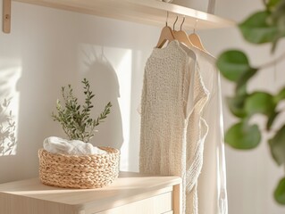 Simplicity and organic textiles highlighted in this wardrobe display.
