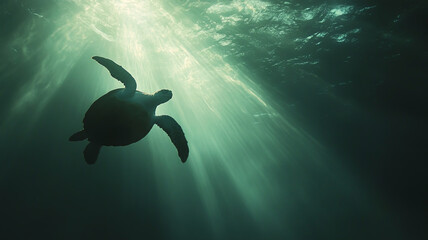 Obraz premium Sea Turtle Swimming in the Sunset