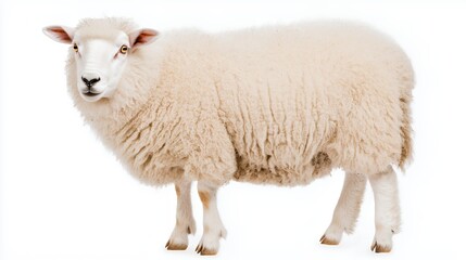 Fototapeta premium Creamy White Sheep Studio Portrait Against White Background