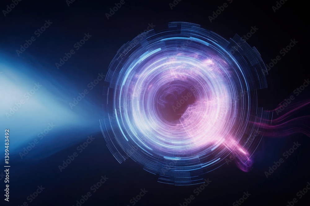 Poster glowing abstract representation of scientific breakthrough with colorful swirling patterns and plent