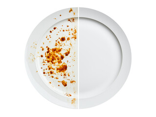 half dirty and half clean plate for advertising  isolated on transparent white background, png. 