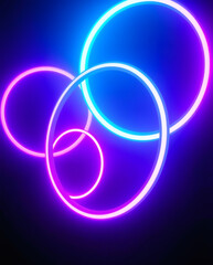 Elegant, futuristic neon rings glowing vibrant blue, pink, and purple in dark space | generative AI