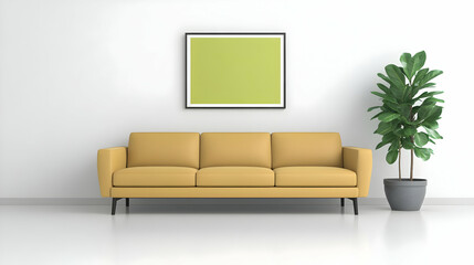 Mustard Yellow Sofa and Green Artwork 3D Illustration