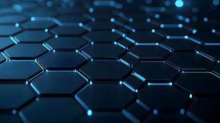Fototapeta premium Blue Hexagonal Grid Pattern Illuminated With Glowing Edges Demonstrating Digital Network Connectivity