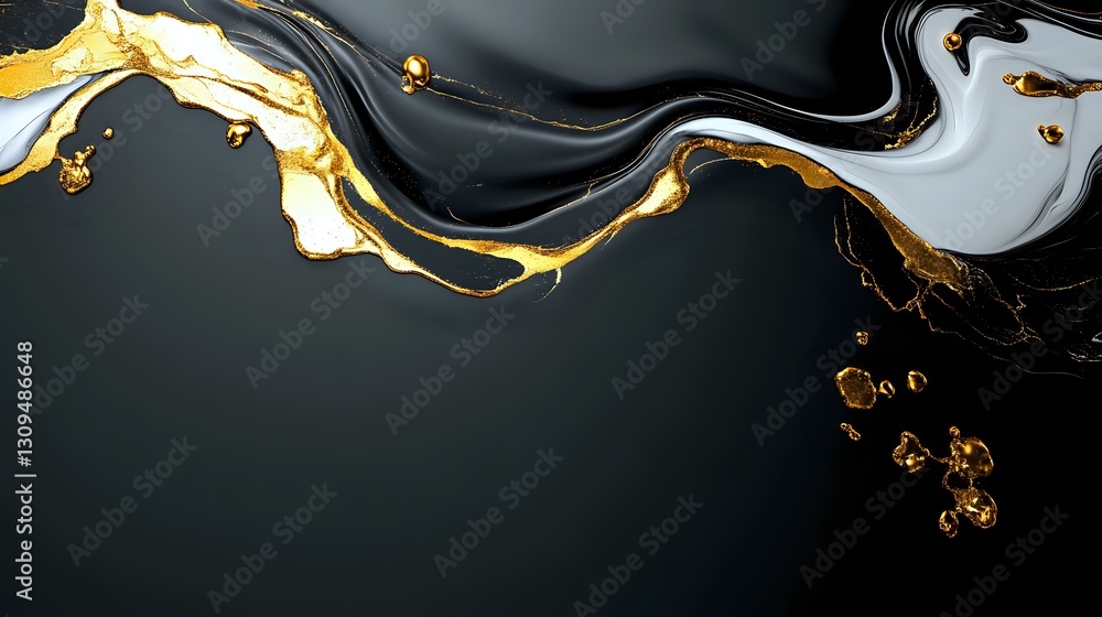 Poster luxurious abstract fluid art with flowing gold, black and white marble texture. dynamic liquid waves