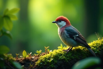 Fototapeta premium Delicate feathers blend seamlessly into the forest foliage, nature, inviting