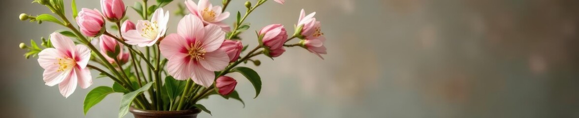 Fototapeta premium Fresh willow and flower arrangement in a vase, blossoms, willow, decorations