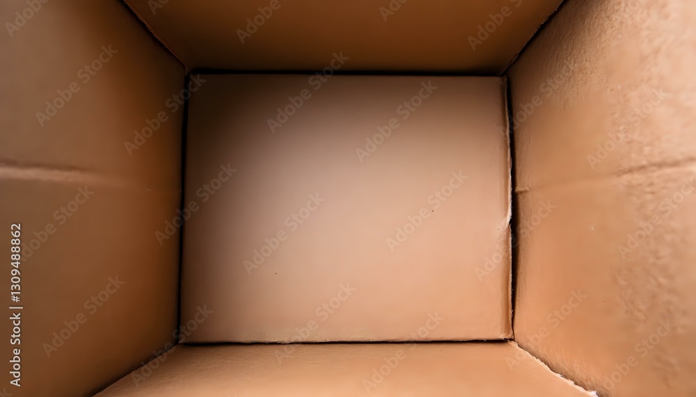 Poster inside view of empty cardboard box showing brown corrugated walls and corners, minimalist compositio